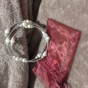 Paparazzi silver + pearl bangle wrap bracelet